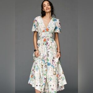 Anthropologie Katerina Midi dress in Floral Multicolor Print